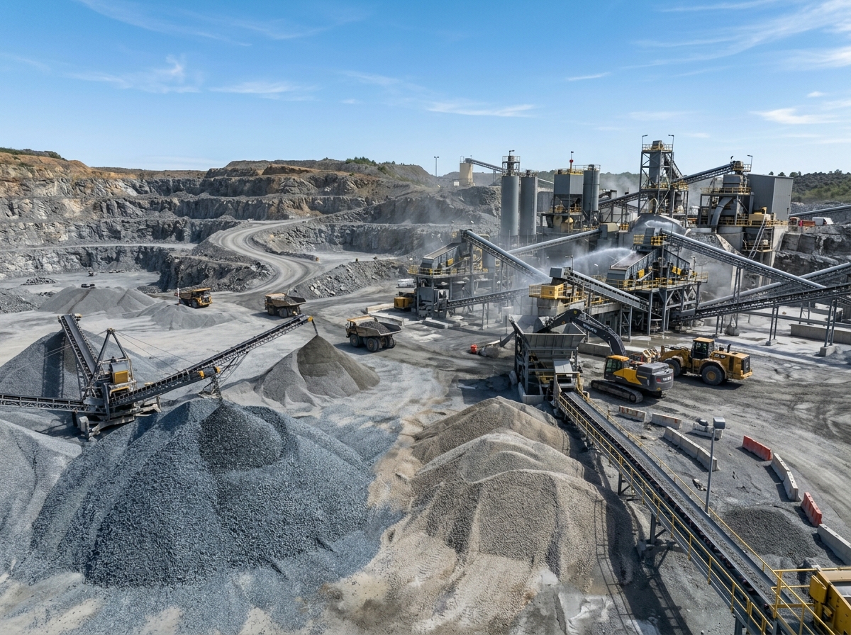 Crushed stone quarry and aggregate processing plant at Raj Global Ventures